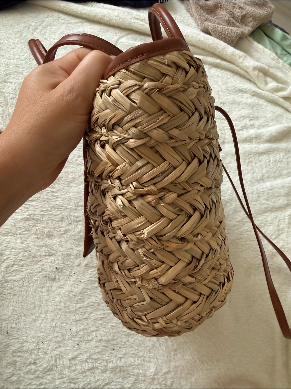 Jacquemus Le Panier Soli Straw Basket Tote Bag Brown Leather Crossbody - Picture 6 of 8